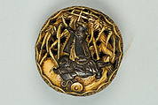 Netsuke, Ivory carved in openwork, ornamented with silver, Japan