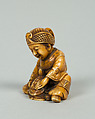 Netsuke of Boy with Tortoise, Ivory, Japan
