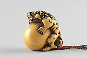 Netsuke in the Shape of a Lion with a Ball, Ivory, Japan
