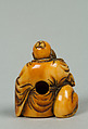 Netsuke of Seated Figure of Old Man with a Dog, Ivory, Japan
