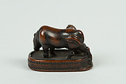 Netsuke of Boy Washing a Horse, Wood, Japan