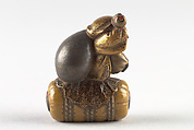 Netsuke of Daikoku and Bag on Rice Bale, Wood, Japan