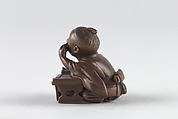 Netsuke of Young Boy at Writing Desk, Dreaming, Wood, Japan