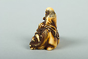 Netsuke of Man Sitting on a Recumbent Ox, Ivory, Japan