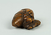 Netsuke of Old Man Carrying a Very Large Acorn, Wood, Japan