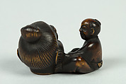 Netsuke of Sculptor Modelling a Large Head, Wood, Japan