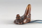Netsuke in shape of Mount Fuji with Traveling Monk and Pine, Wood, Japan