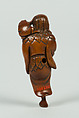 Netsuke of Old Man Leaning on a Stick; Frog on His Shoulder, Wood, Japan