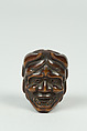 Netsuke of Mask; Fat-Faced Girl and Demon, Ivory, Japan