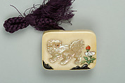 Netsuke of Miniature Box, Ivory inlaid with mother-of-pearl, Japan