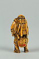 Netsuke of Old Man with a Pack on His Back, Ivory, Japan