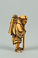 Netsuke of Old Man with a Pack on His Back, Ivory, Japan