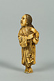 Netsuke of a Girl Carrying a Basket on her Back, Ivory, Japan
