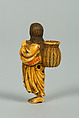 Netsuke of a Girl Carrying a Basket on her Back, Ivory, Japan