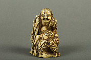 Netsuke of Old Man Sitting on a Rock, Ivory, Japan