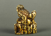 Netsuke of Old Man Sitting on a Rock, Ivory, Japan