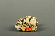 Netsuke of Old Man Sitting on a Rock, Ivory, Japan