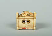 Netsuke of Hotei Seated in an Armchair, Ivory ornamented with lacquer, Japan