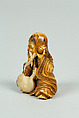 Netsuke of Old Man and Stork, Ivory, Japan