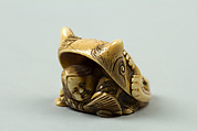 Netsuke of Okame under a Demon Mask, Ivory, Japan