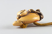 Netsuke of a Man Sleeping while Monkey Steals Contents of Basket, Ivory, Japan