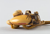 Netsuke of a Man Sleeping while Monkey Steals Contents of Basket, Ivory, Japan