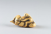 Netsuke of a Man Sleeping while Monkey Steals Contents of Basket, Ivory, Japan