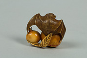 Netsuke of Bat and Fruit, Ivory, Japan