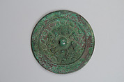 Mirror with deities and mythical creatures, Bronze with green patina, China