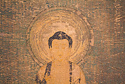 Welcoming Descent of Amida, the Buddha of Limitless Light, with Bodhisattvas Kannon and Seishi, Framed panel; embroidered silk and possibly human hair, Japan