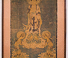 Welcoming Descent of Amida, the Buddha of Limitless Light, with Bodhisattvas Kannon and Seishi, Framed panel; embroidered silk and possibly human hair, Japan