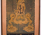 Welcoming Descent of Amida, the Buddha of Limitless Light, with Bodhisattvas Kannon and Seishi, Framed panel; embroidered silk and possibly human hair, Japan