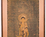 Welcoming Descent of Amida, the Buddha of Limitless Light, with Bodhisattvas Kannon and Seishi, Framed panel; embroidered silk and possibly human hair, Japan
