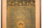Welcoming Descent of Amida, the Buddha of Limitless Light, with Bodhisattvas Kannon and Seishi, Framed panel; embroidered silk and possibly human hair, Japan