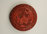 One of a pair of boxes with elephants, Carved red lacquer, China