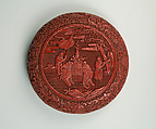 One of a pair of boxes with elephants, Carved red lacquer, China