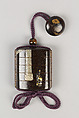 Case (Inrō) with Design of Person with Umbrella and Lantern Approaching Shrine Gate (Torii), Lacquer, aogai nashiji, same, metal inlay, roiro and gold hiramakie; Interior: roiro and fundame, Japan