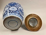Covered jar with floral patterns, Porcelain painted in underglaze cobalt blue (Jingdezhen ware), China