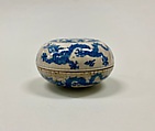 Seal paste box with dragons, Soft-paste porcelain painted in underglaze cobalt blue (Jingdezhen ware), China