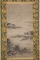 River Landscape in Evening, Seal of Kano Motonobu (Japanese, 1477–1559), Hanging scroll; ink on paper, Japan