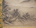 River Landscape in Evening, Seal of Kano Motonobu (Japanese, 1477–1559), Hanging scroll; ink on paper, Japan