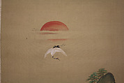 Mount Penglai with Eight Views of Xiao and Xiang, Kano Tansui Moritsune (active 19th century), One from a triptych of hanging scrolls; ink and color on silk, Japan