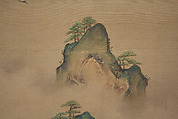 Mount Penglai with Eight Views of Xiao and Xiang, Kano Tansui Moritsune (active 19th century), One from a triptych of hanging scrolls; ink and color on silk, Japan