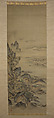 Mount Penglai with Eight Views of Xiao and Xiang, Kano Tansui Moritsune (active 19th century), One from a triptych of hanging scrolls; ink and color on silk, Japan