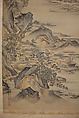 Mount Penglai with Eight Views of Xiao and Xiang, Kano Tansui Moritsune (active 19th century), One from a triptych of hanging scrolls; ink and color on silk, Japan