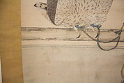 Hunting Hawk on Perch, Attributed to Soga Chokuan (Japanese, active ca. 1596–1615), Hanging scroll; ink and color on paper, Japan