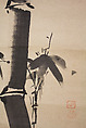 Sparrow and Bamboo, Attributed to Kano Tan&#39;yū (Japanese, 1602–1674), Hanging scroll; ink on paper, Japan
