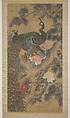 Peacocks, Pine Tree, and Peonies, Style of Lü Ji 呂紀 (Chinese, active late 15th century), Hanging scroll; ink and color on silk, Japan