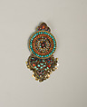 Earring, Silver gilt with precious and semi-precious stones, Tibet