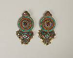 Earring, Silver gilt with precious and semi-precious stones, Tibet